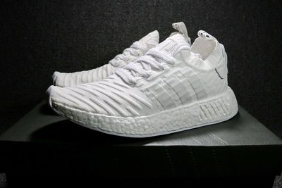 Adidas Originals NMD_R2 Primeknit 全白條紋 男鞋 BB2918