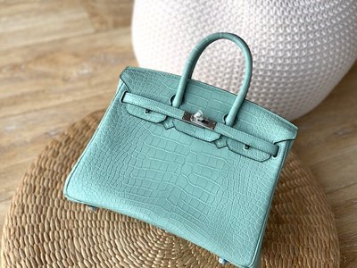 『RP精品』HERMES愛馬仕 Birkin 25 亮面方塊鱷魚皮 6U薄荷綠 湖水綠 柏金包 手提包