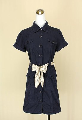 ◄貞新二手衣► IRIS Girls 艾莉絲 靛藍V領短袖棉質洋裝M號(19960)
