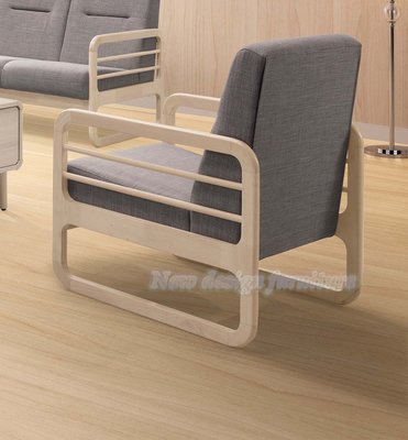 【N D Furniture】台南在地家具-北歐感橡膠木實木洗白色椅架棉麻灰布1人沙發/單人北歐沙發YH