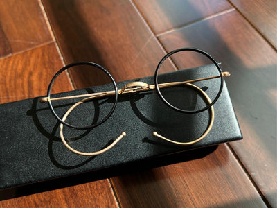 昭和古董未使用 ■  K12 鍍金 ■ 黑x金框 圓形 Ⅰ  一山 Ⅰ 眼鏡 Ⅰ 溫莎眼鏡