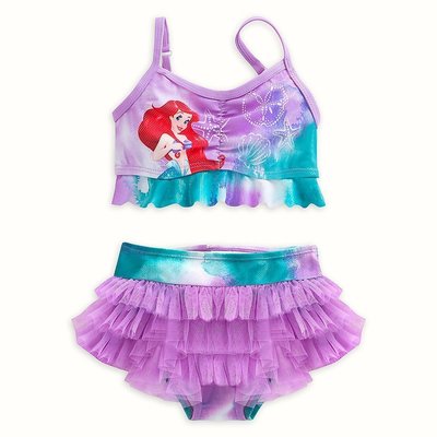 [最後一件出清-兩樣免運]Disney 小美人魚公主 愛莉兒 超夢幻 紫色蛋糕裙 兩截式泳衣 現貨 2t 版小
