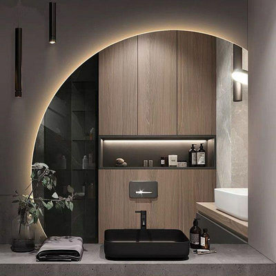 半圓鏡子弧形造型壁掛式帶燈浴室鏡化妝鏡觸摸屏衛生間智能鏡子