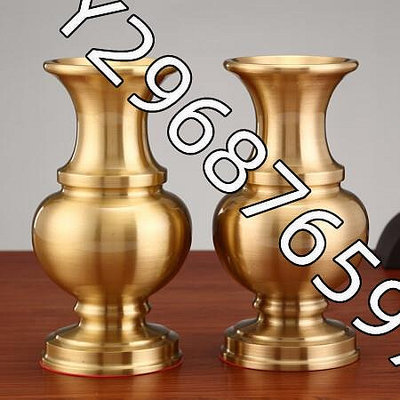 供佛花瓶 佛前觀音花瓶 供佛花銅花瓶 黃銅花瓶擺件 家用 6.5寸素面花瓶(一個)【功德坊】古玩 收藏 古董