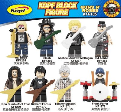 【積木班長】KF6105 八款組 槍與玫瑰 GNR 搖滾樂隊 明星團體 音樂樂器 人偶 /相容 樂高 LEGO 積木