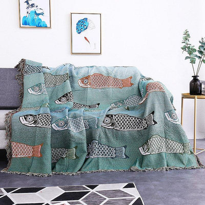 熱賣 現代簡約錦鯉圖案ins沙發毯可做軟地毯桌布裝飾防塵全蓋沙發巾 精品