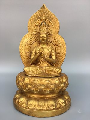 大明宣德年制，銅鎏金帶背光大日如來佛祖，重3.9公斤，40080R