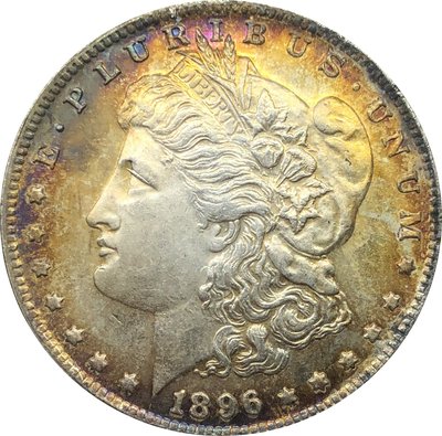 外國錢幣美國摩爾根美元1896 S 年仿古銀幣白銅鍍銀彩色古錢幣A2811