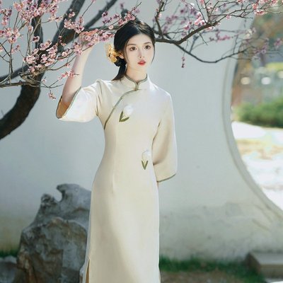 快速到貨 春夏新款中式復古立領立體繡花苞旗袍日常中國風古韻洋裝