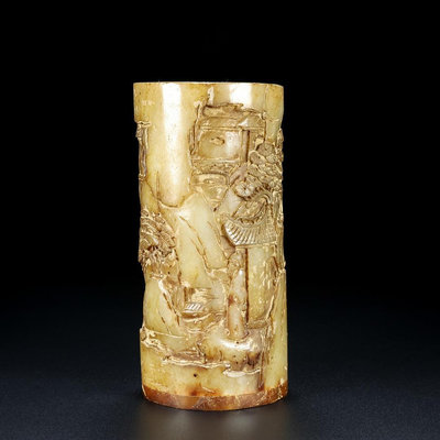 舊藏  山水圖筆筒高14.2厘米直徑6.7厘米重772克28575【萬寶樓】古玩 收藏 古董