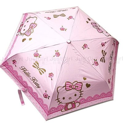 HELLO KITTY 雨傘 自動傘 摺疊傘 晴雨傘 折傘 抗UV 玫瑰蝴蝶節 居家 正版日本授權 JustGirl