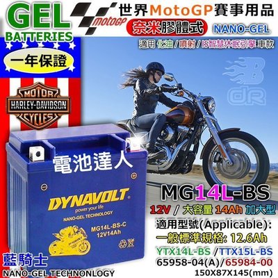 【鋐瑞電池】MG14L-BS YTX14L DYNAVOLT 藍騎士 機車電池 哈雷重機 Harley Davidson