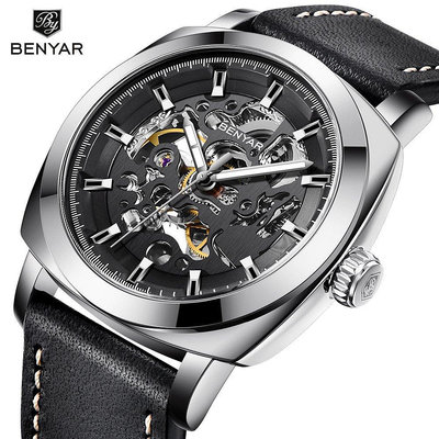 新款推薦百搭手錶 賓雅BENYAR 跨境手錶 鏤空機械錶全自動時尚男士手錶防水男錶5121 促銷