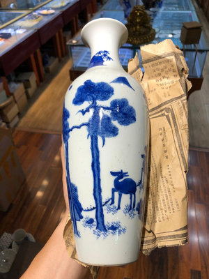 新 日本回流瓷器古董老青花手繪花瓶花器花入擺件髮色漂亮，畫工細