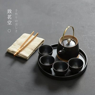 日式和風鐵釉快客杯茶具套裝茶壺茶杯黑陶方形茶盤幹泡盤（3人份組） 新台幣：1.528 元