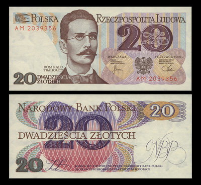 波蘭1982年版20 Zlotych紙鈔１枚。－－98新－－