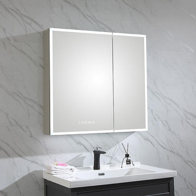 曼德芬鏡衛生間鏡子帶燈收納一體代簡約掛墻浴室 自行安裝