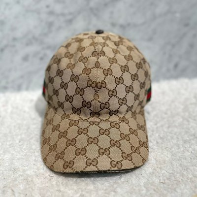 【翰貝格名牌館】二手真品 Gucci 咖啡色 緹花布 GG logo 綠紅綠 帽子 棒球帽  XL號  200035