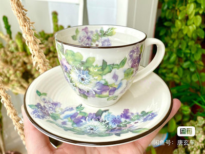 日本美濃燒 全新和藍花卉咖啡杯碟套裝