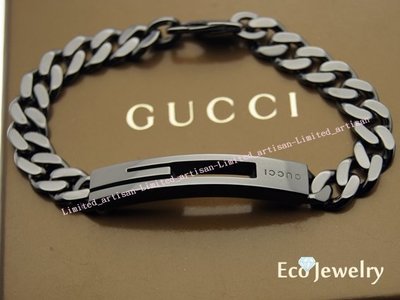 《Eco-jewelry》【GUCCI】經典櫃上款GUCCI G LOGO ID牌鏡面黑純銀925手鍊~專櫃真品 近