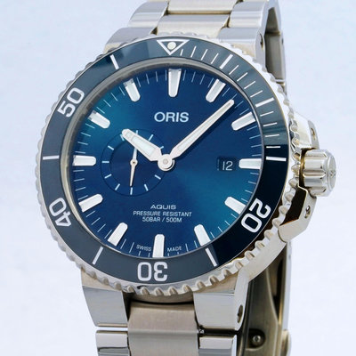 Oris豪利時 AQUIS時間之海系列 45.5mm 藍色面盤 防水500米 0174377334155-0782405PEB