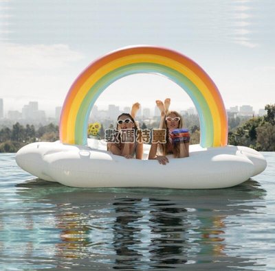 數碼三C  彩虹雲朵 造型游泳圈 浮床 水上玩具 充氣浮板床 泳圈 水上party 獨角獸泳圈 pizza泳圈