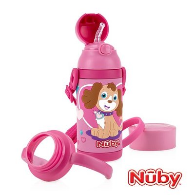 Nuby 3D超輕量不銹鋼真空學習杯385ml(粉)甜心犬