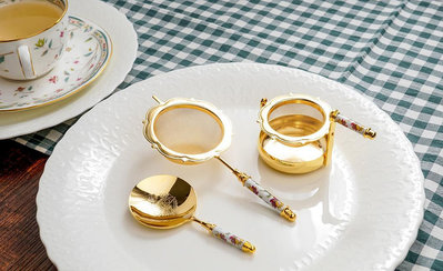 茶濾器日本Minton明頓茶漏鍍金色茶勺骨瓷茶濾茶漏濾茶器預