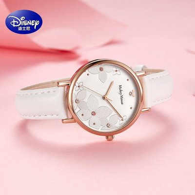 迪士尼品牌女士手錶防水皮帶手錶女氣質學生輕奢時尚石英錶