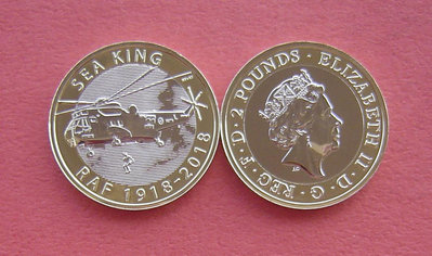 銀幣雙色花園-英國2018年皇家空軍-直升機-2英鎊雙色鑲嵌紀念幣