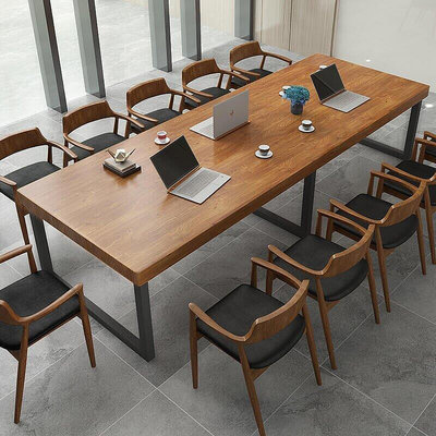 現貨：實木loft會議桌工作臺電腦桌洽談桌椅辦公桌簡約現代大型長條桌子