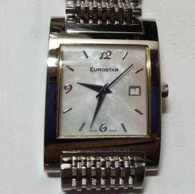 EUROSTAR白貝石英鋼帶男錶，錶帶較短