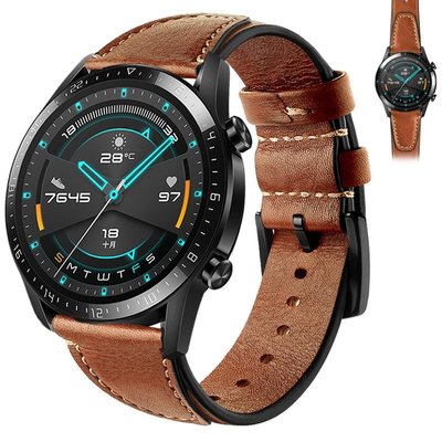 適用於 Huawei Watch GT / GT2 / GT2E 46mm 42mm 第一層牛皮皮革錶帶復古錶帶真皮皮帶