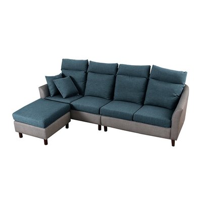 【多瓦娜】【MIT工藝】麥瑞特L型皮布沙發(四人位+腳椅)-221-171-二色