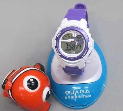 JAGA捷卡 防水多功能運動電子錶/女錶/兒童錶 甜心馬卡龍配色 M876B-DJ (白紫)保固一年