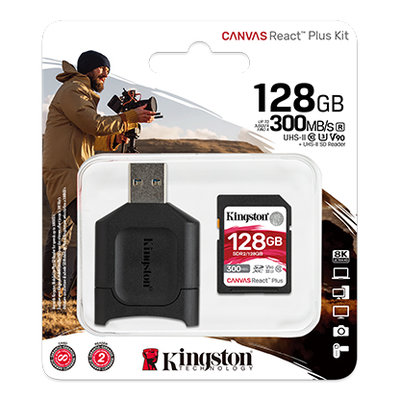 Kingston Canvas React  SDXC 128GB 300MB/s 附讀卡機 UHS-II V90 U3