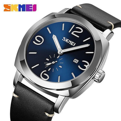 現貨：時刻美 SKMEI 手錶 禮物 禮品 男士皮帶石英錶簡約大字休閒太陽紋錶盤腕錶 戶外