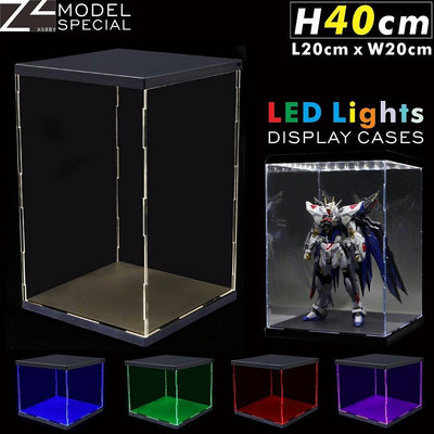 H40cm全景照明LED燈 壓克力展示櫃USB 高達模型透明防塵保護盒高2025-3C玩家