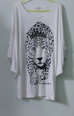 （搬家大出清）專櫃品牌 LaiCarFore萊卡佛 白色黑豹連袖長版恤衫可當短版洋裝。彈性佳尺寸L/FRA40/USA11碼MsGracy Paul agnes