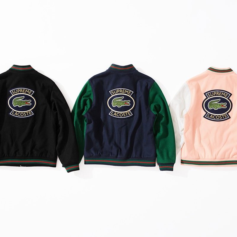 超搶手】全新正品2018 聯名Supreme x Lacoste Wool Varsity Jacket棒球