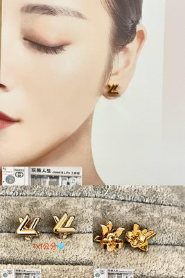 Louis Vuitton LV 經典旋轉扣 金色 造型素面迷你 耳環