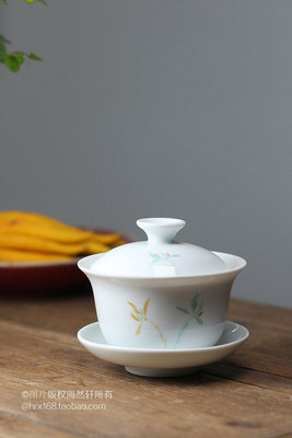 茶藝師 潮州小號傳統功夫茶具手繪草蘭花小蓋碗 三才碗杯 陶瓷小茶碗