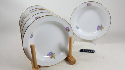 日本 大倉陶園 OKURA 瓷皿 白底 金緣 紫色牽牛花圖案 6入 無盒 - 1900900