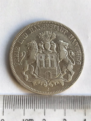 德國漢堡1876年雙獅5馬克銀幣