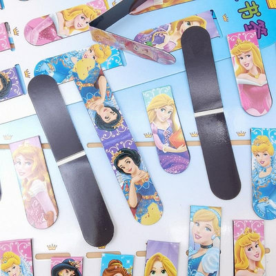 迪士尼公主磁性書簽8枚入女孩卡通創意可愛少女心雙面吸磁鐵書簽夾精致學生用標記磁力貼文具兒童獎勵小禮品