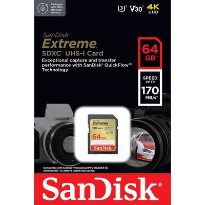 含稅附發票公司貨 SanDisk 64GB 64G ExtremeSDXC SD UHS-I V30