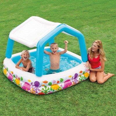 INTEX 遮陽水池 大厚膠 方型 家庭 游泳池 遊戲池 戲水池 嬰兒寶寶 水池 附修補片 夏天消暑戲水 【全日空】