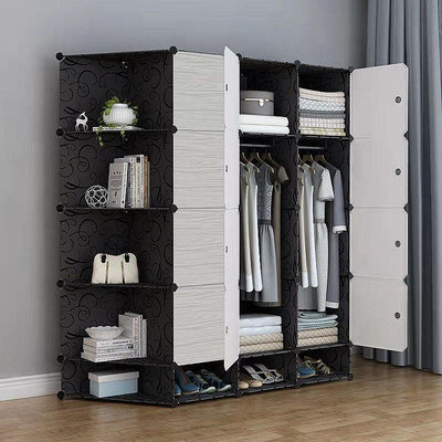 UM-歐式大衣柜組合仿實木推拉門整體衣柜現代 簡約 經濟型 臥室 組裝 衣櫥