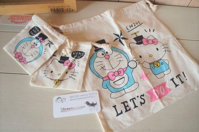 ˙ＴＯＭＡＴＯ生活雜鋪˙日本進口雜貨人氣ASOKO哆啦A夢x凱蒂貓聯名限定限量束口袋三件組(現貨+預購)