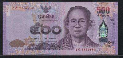 【低價外鈔】泰國ND(2014-2016) 年 500 Baht 泰銖 泰王蒲美蓬 紙鈔一枚，絕版少見~